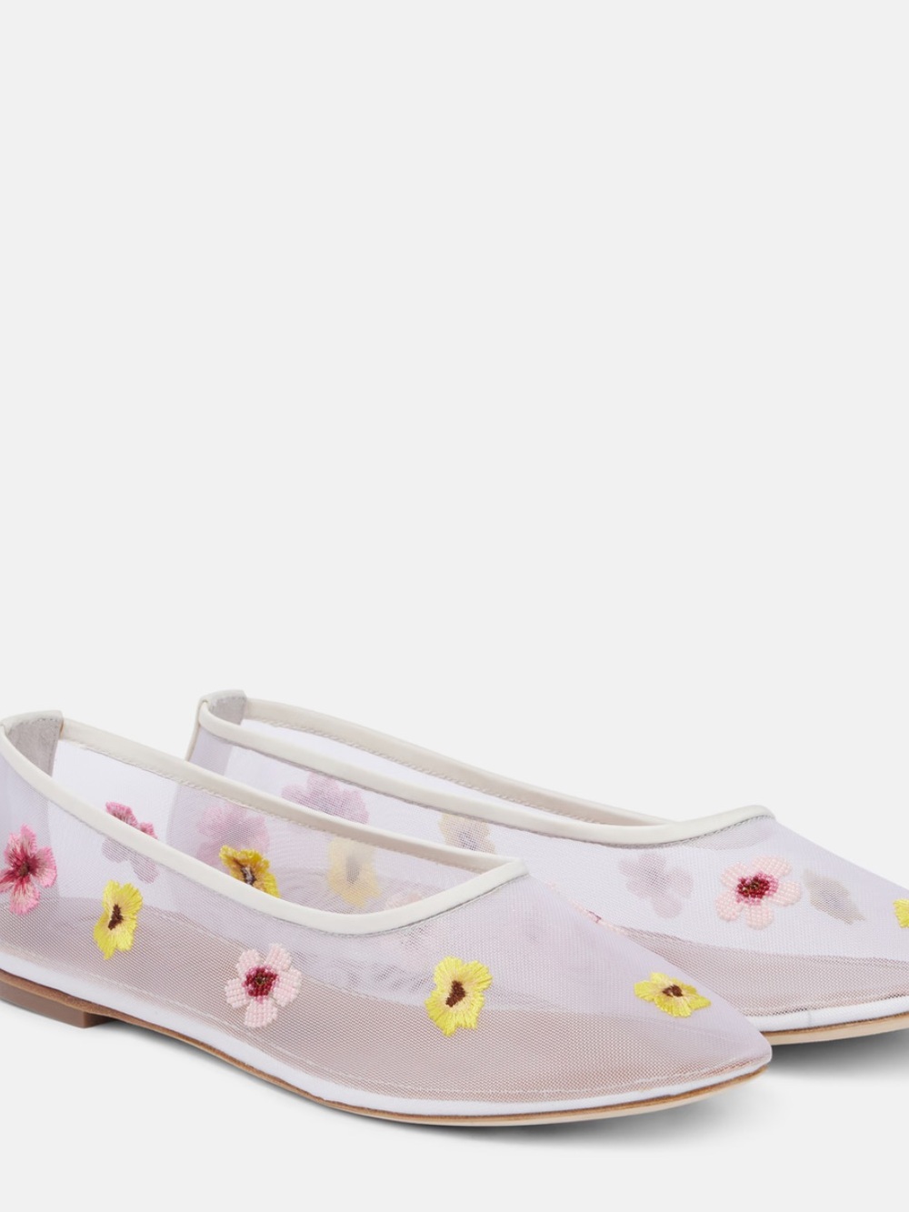 STAUD ALBA BALLET FLAT BLOSSOM FLORAL MESH EMBROIDERED